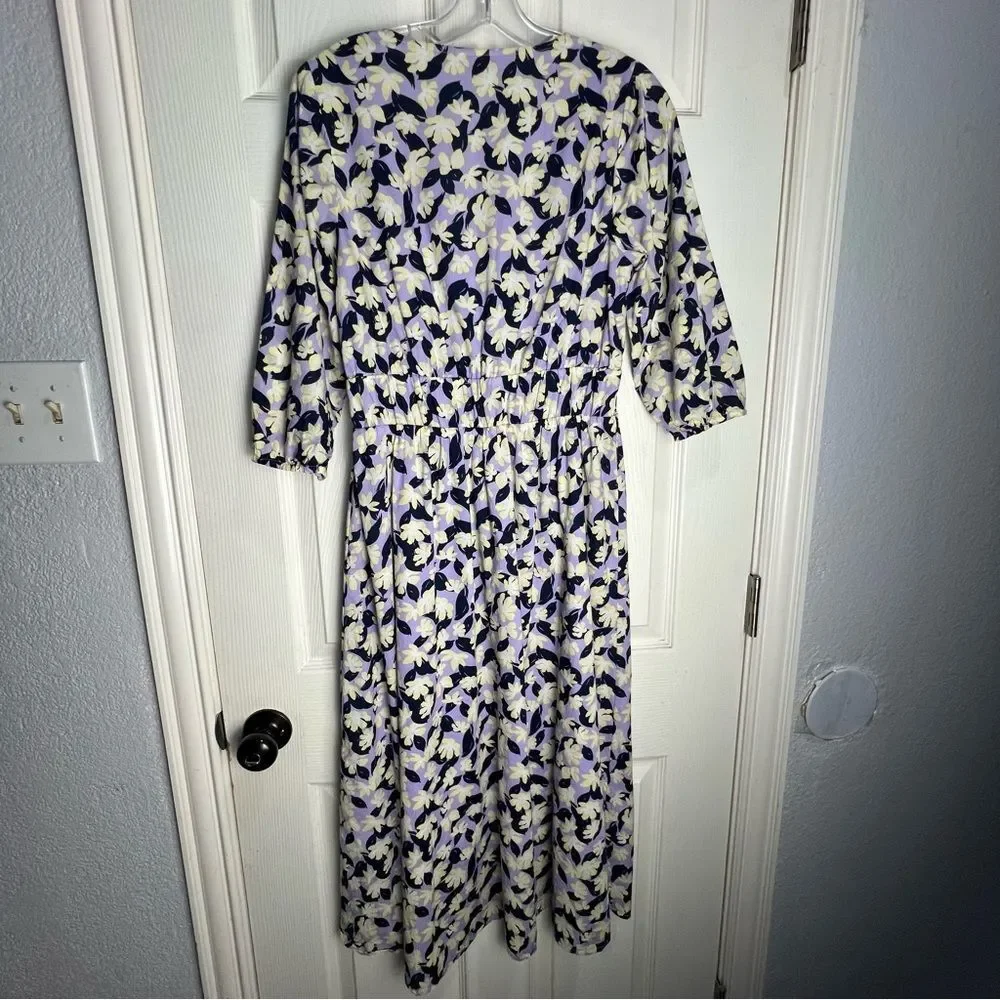 ON 34 Purple Cream White 3/4 Sleeve Floral Romantic Fairy Spring Midi Dress Sz 6
